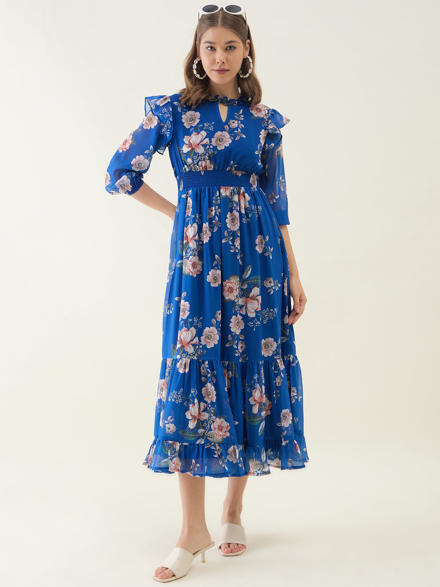 Blue Floral Printed Long Maxi Dress – Octics