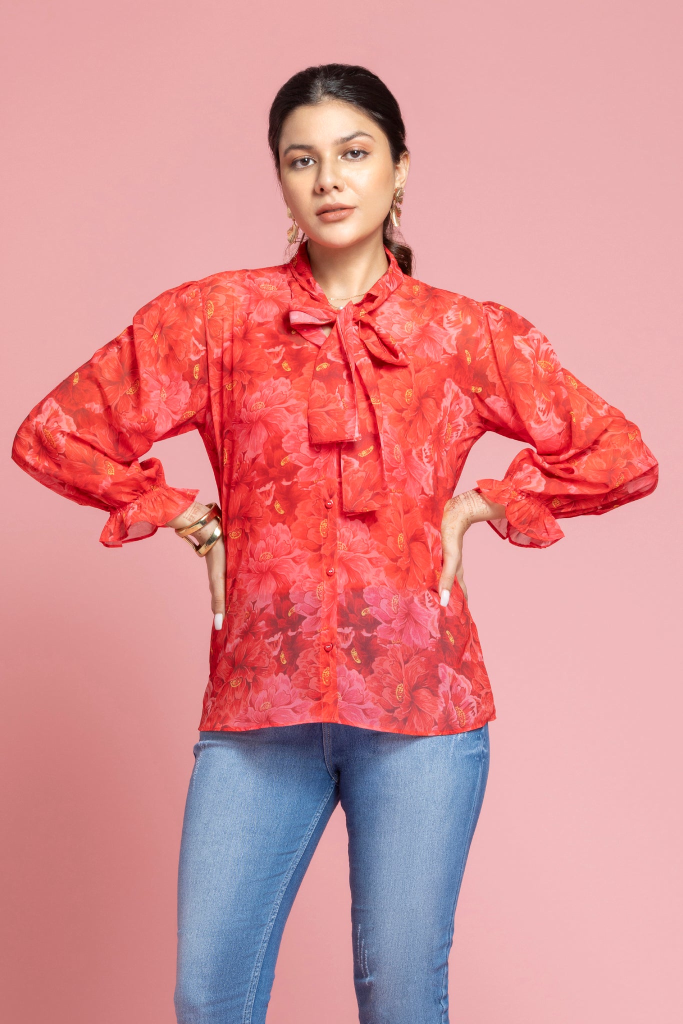 Red Floral Printed shirt | OCTICS