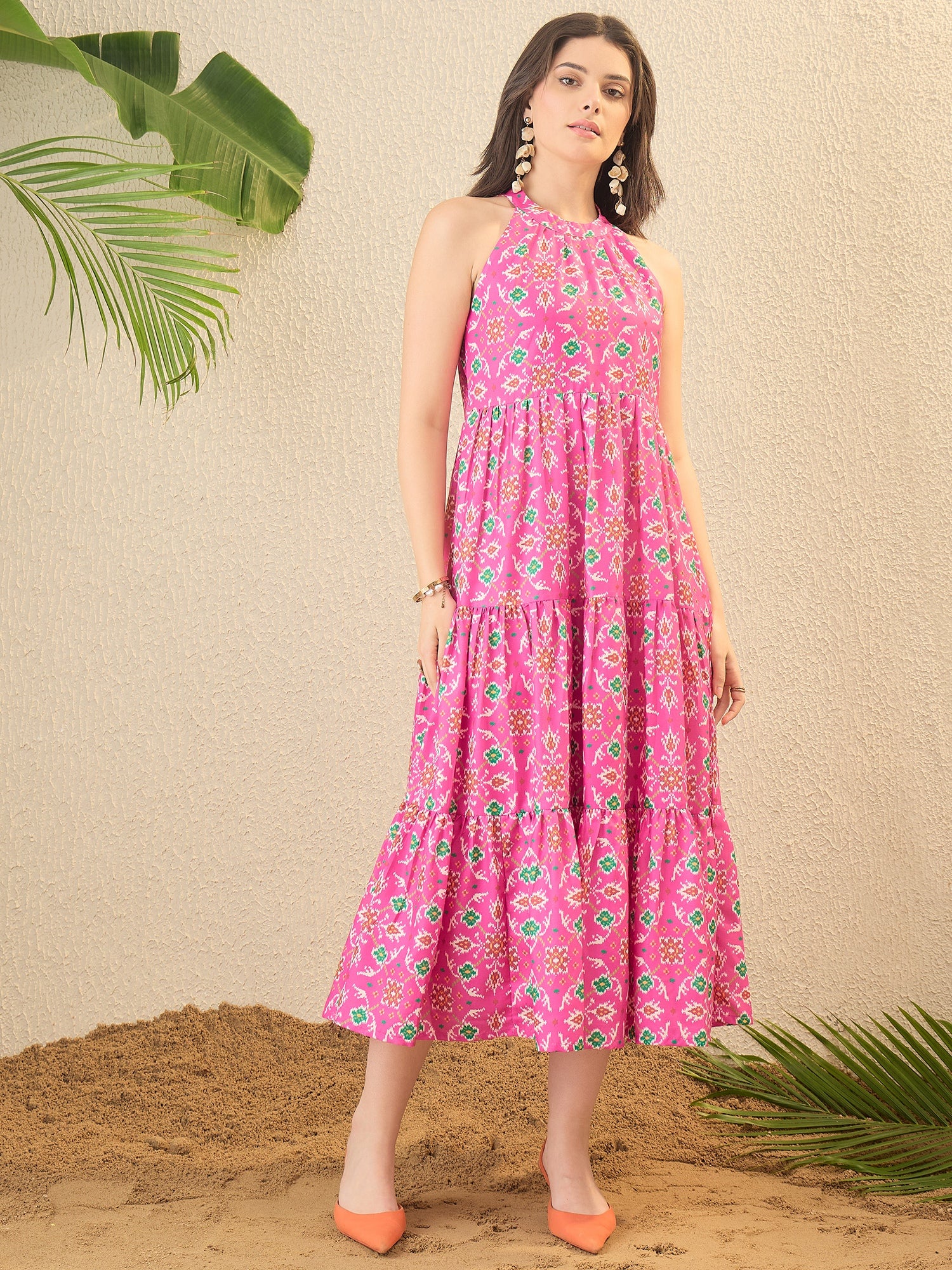 Pink Ethnic Motifs Printed Maxi Dress