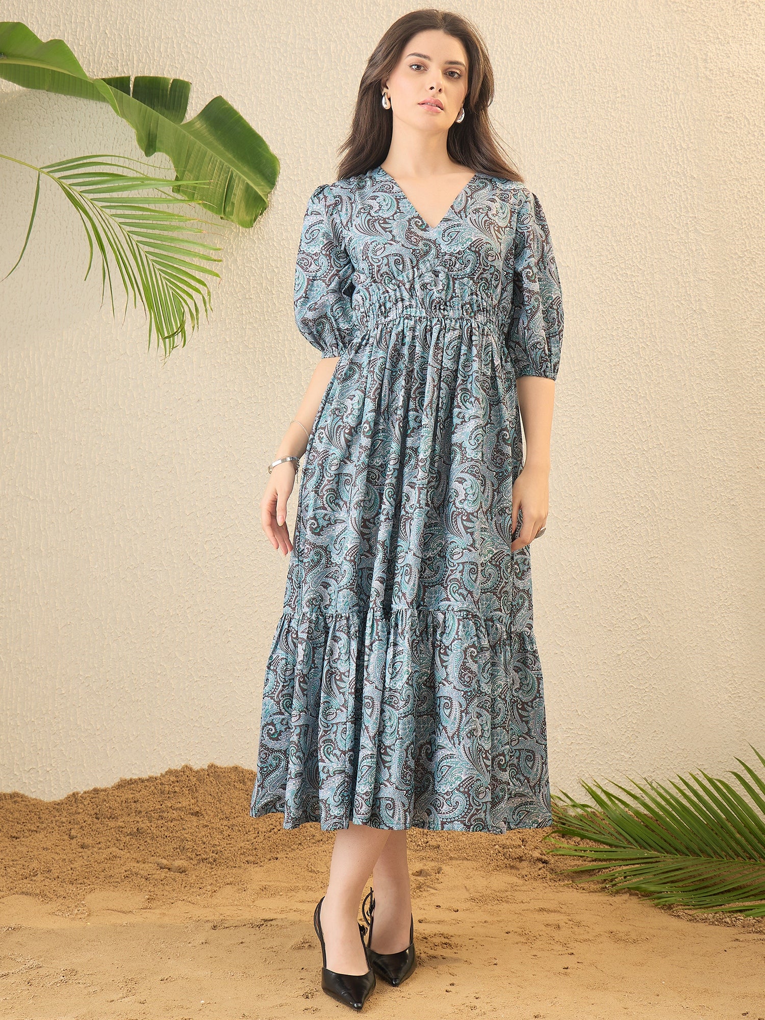 Blue Paisley printed Fit & Flare dress