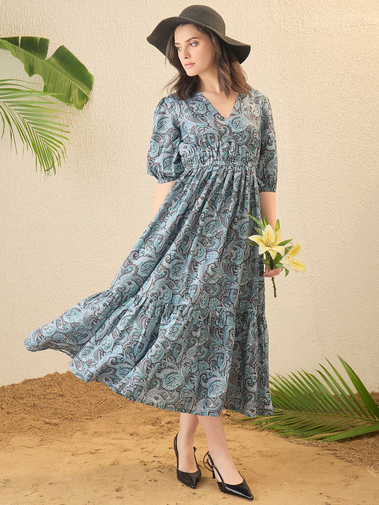 Blue Paisley printed Fit & Flare dress