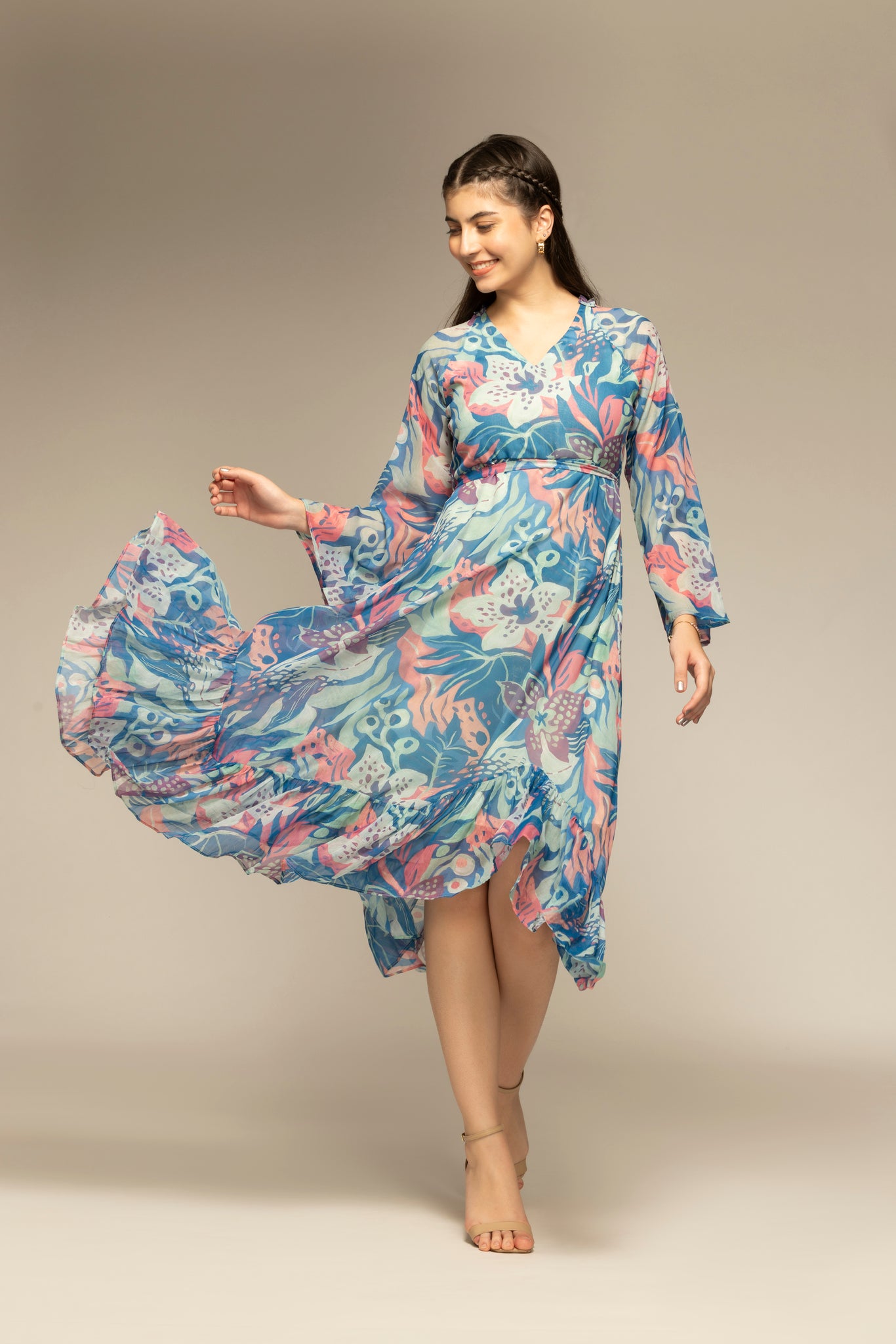 Blue Floral Printed Maxi Dress