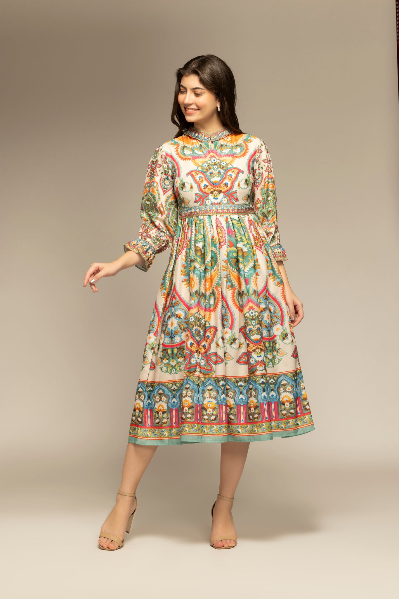 Multicolor printed Flared Dress