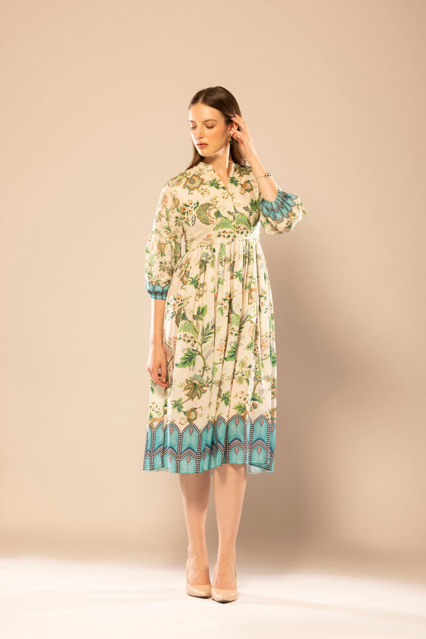 Parrot Green Floral Printed Maxi Dress