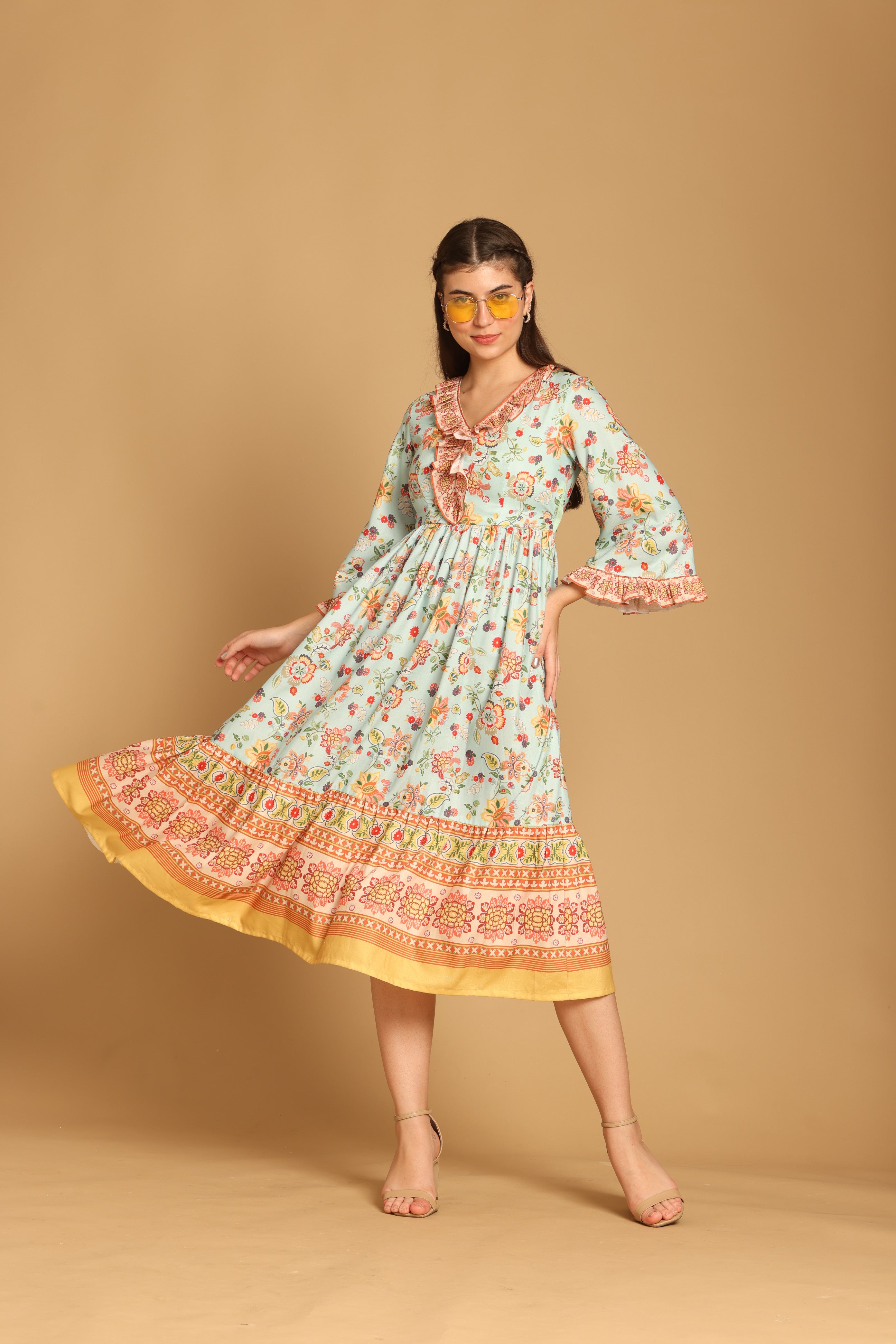 MultiColor Floral Printed Maxi Dress