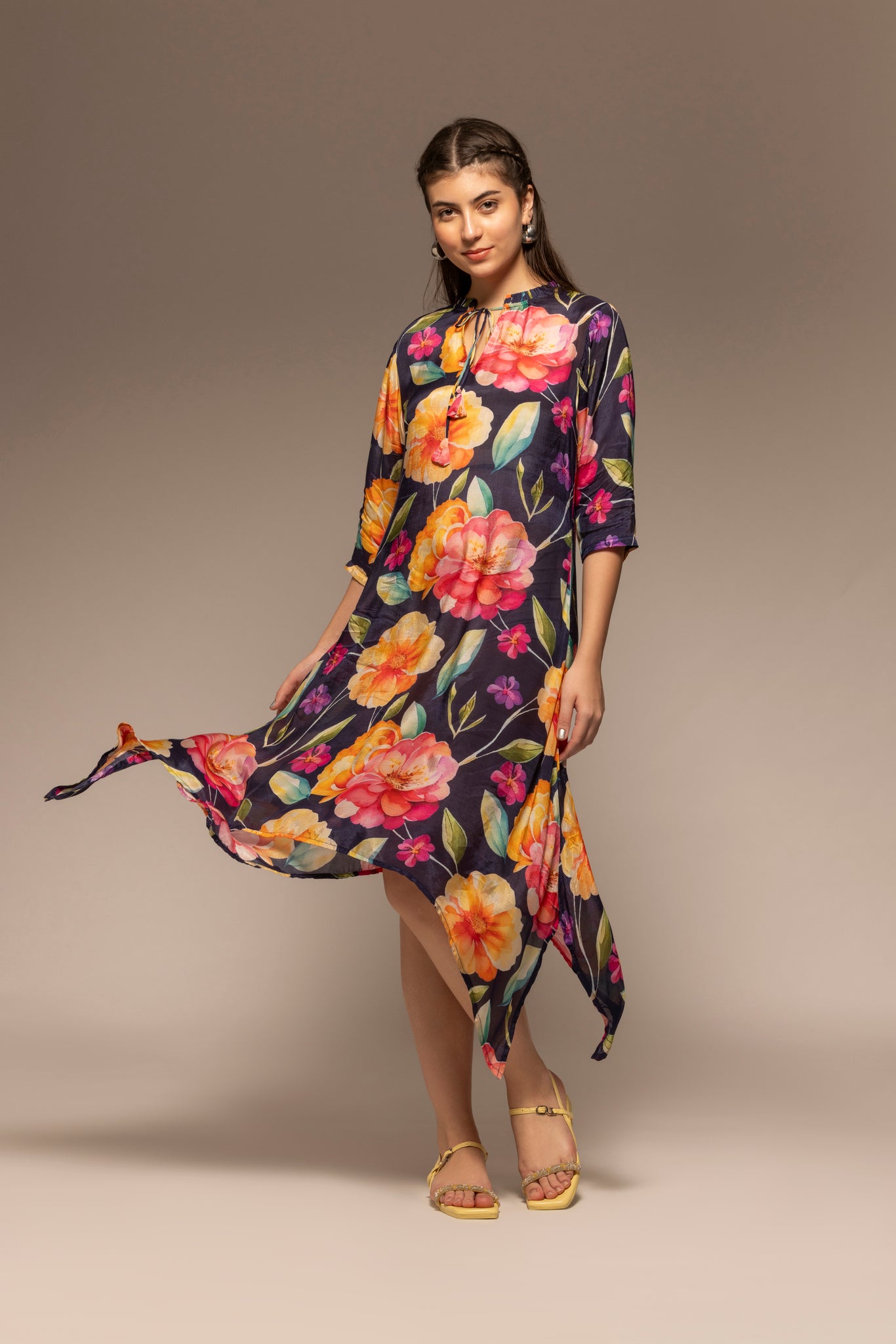 Black Floral Printed A-Line Dress