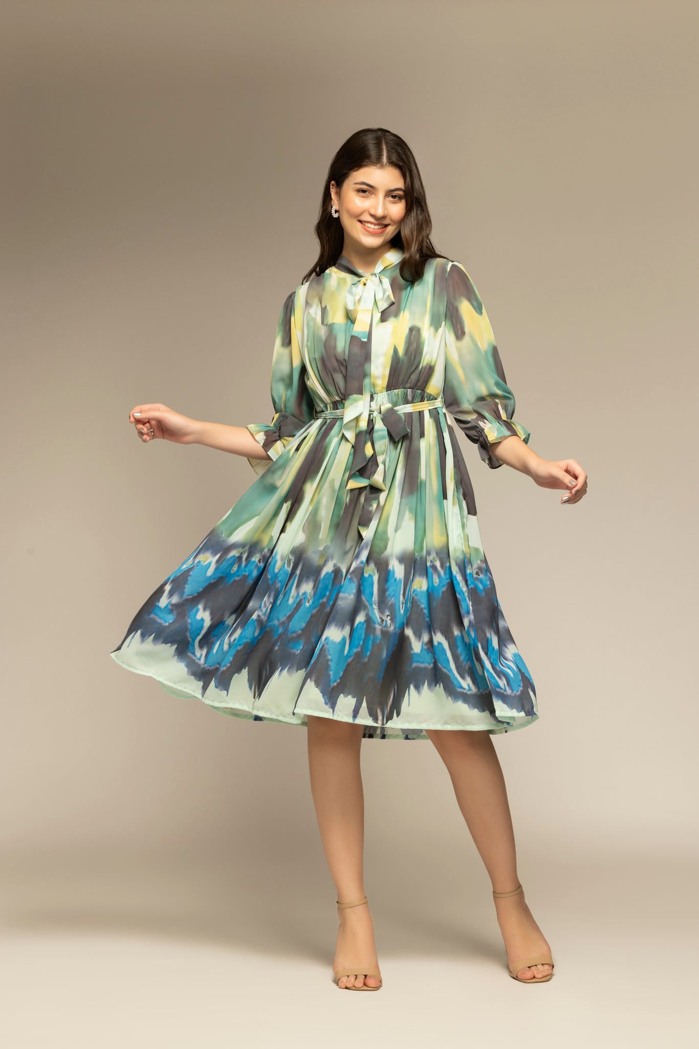 Multicolor Abstract Printed Flared Dress