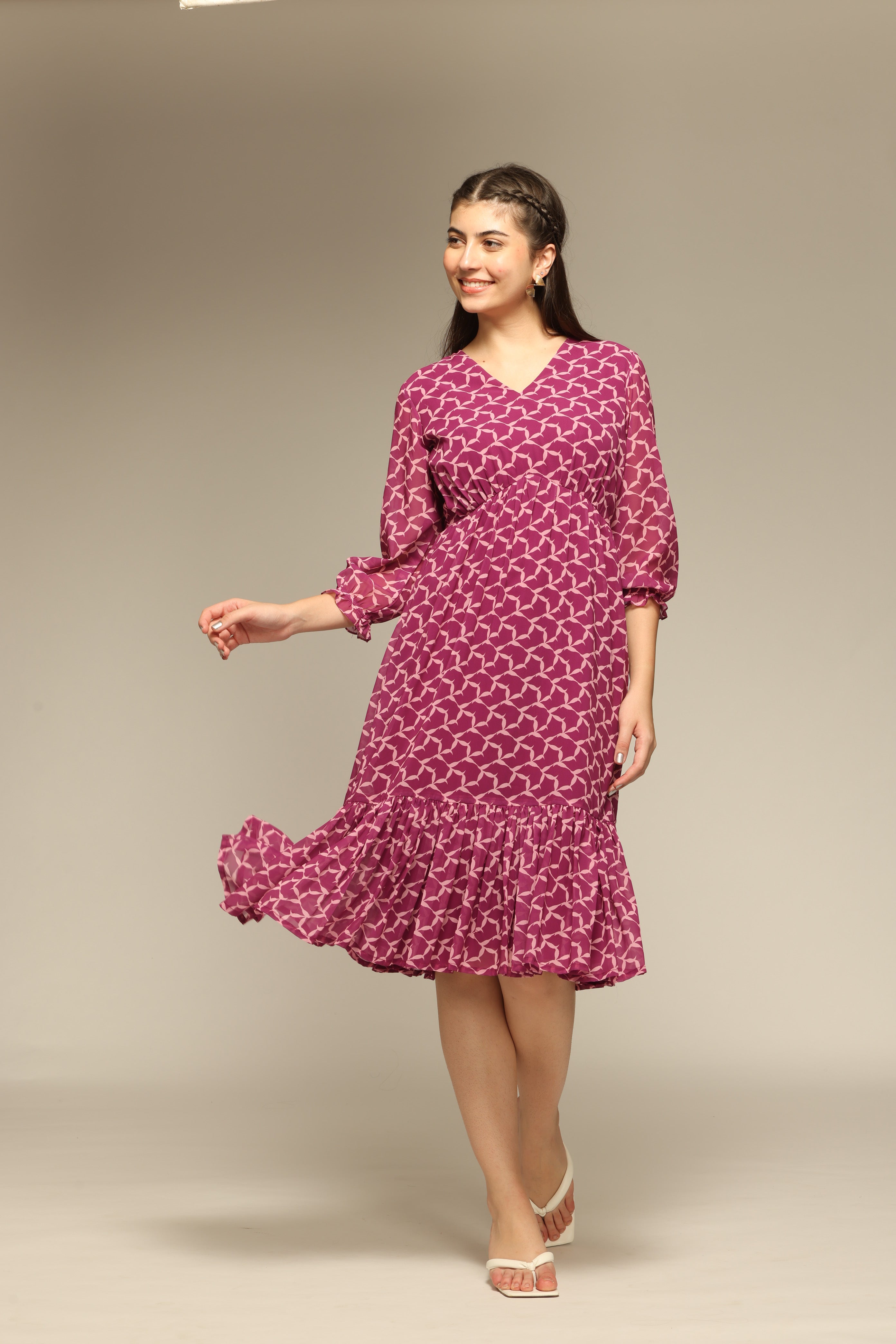 Purple Abstract Printed Flared Maxi Dress