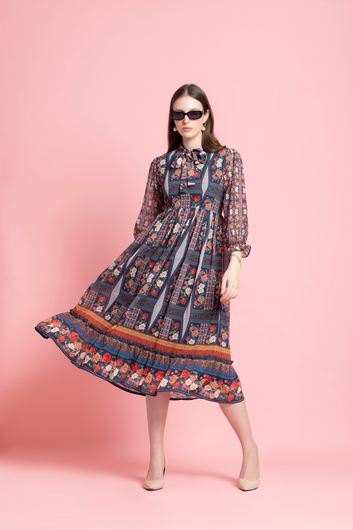 Multi Color Floral Printed Maxi Dress