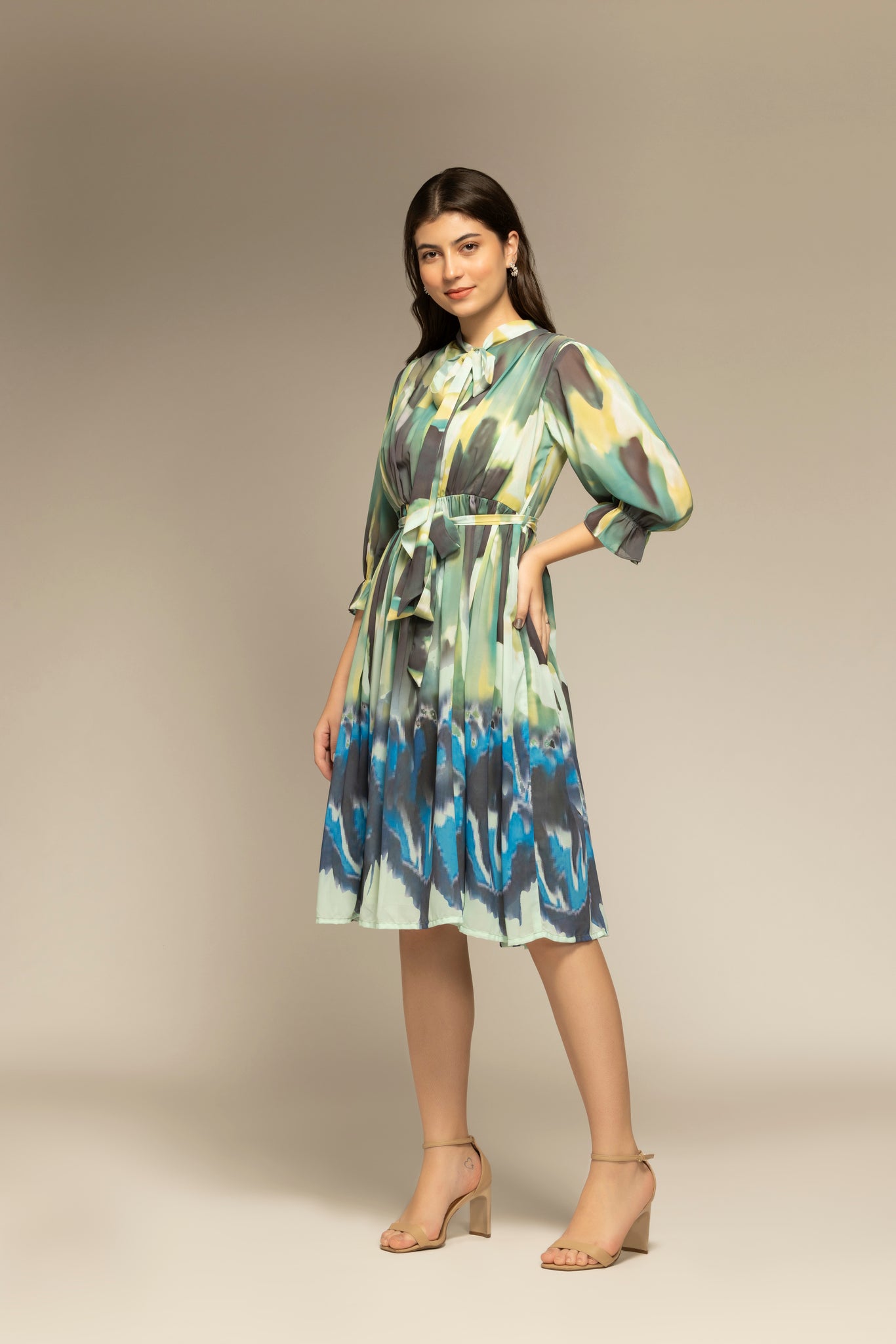 Multicolor Abstract Printed Flared Dress