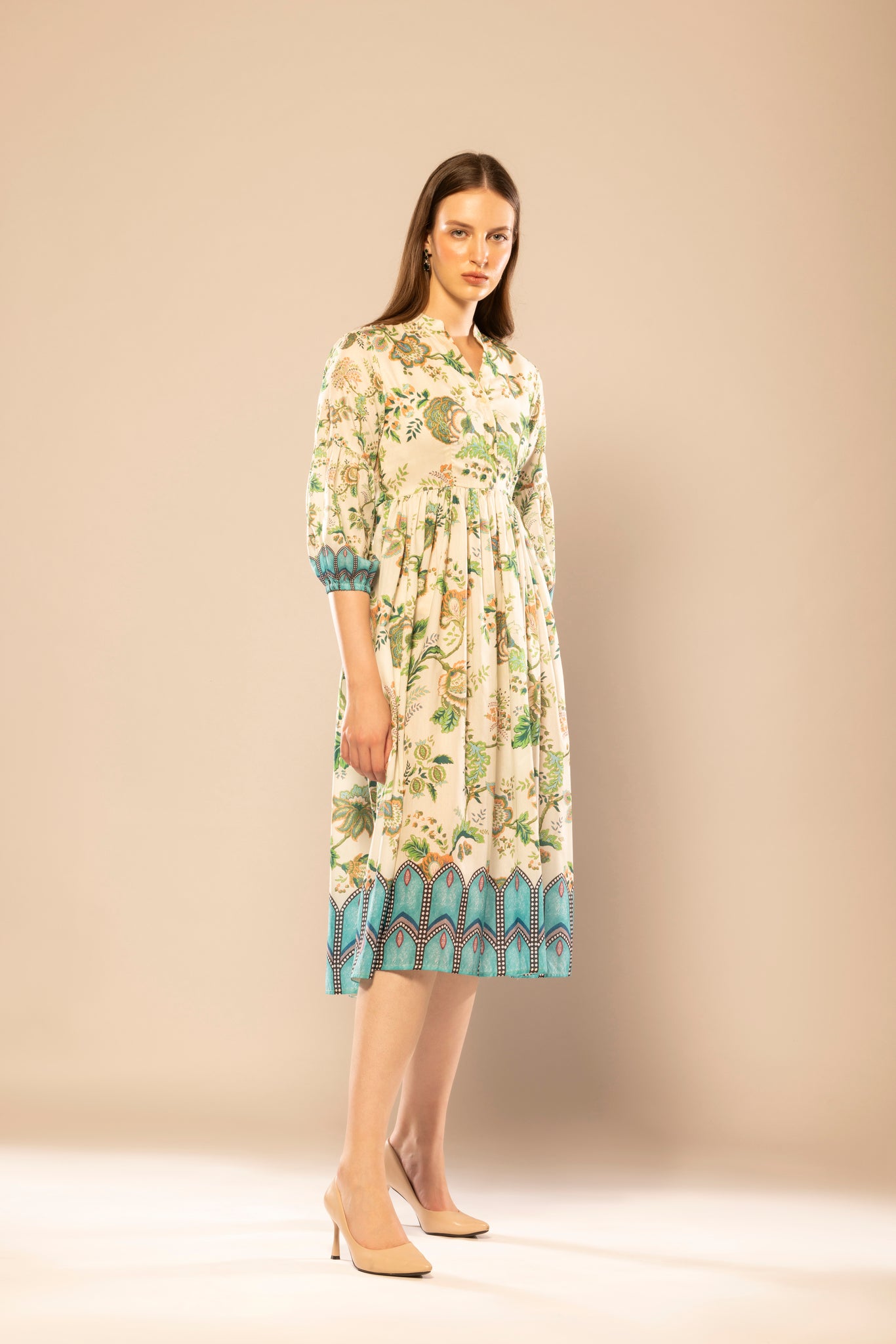 Parrot Green Floral Printed Maxi Dress