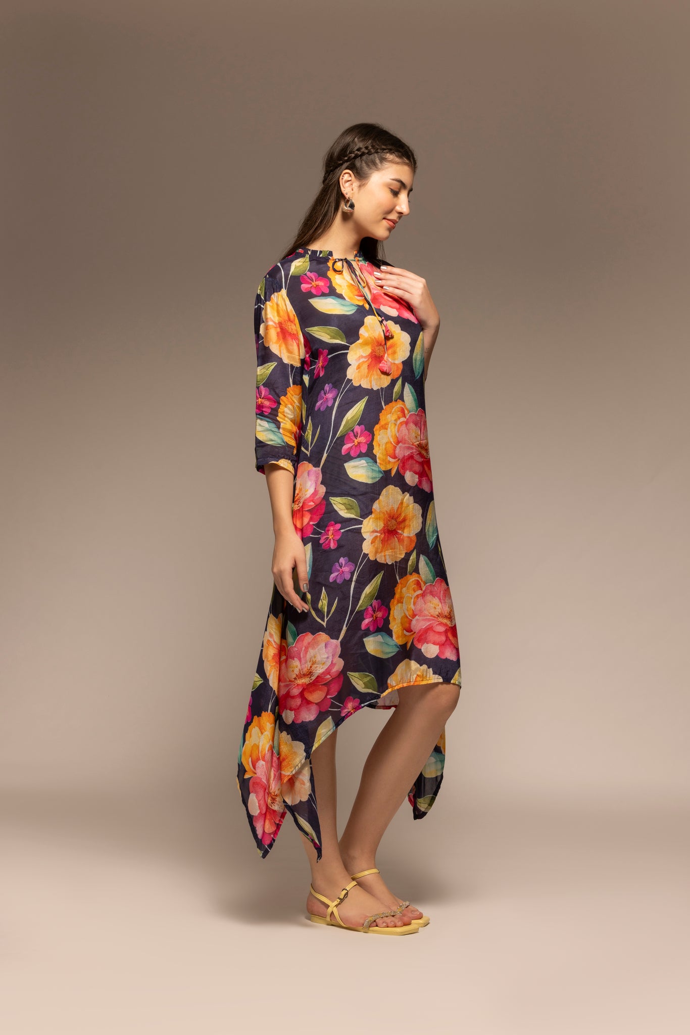 Black Floral Printed A-Line Dress