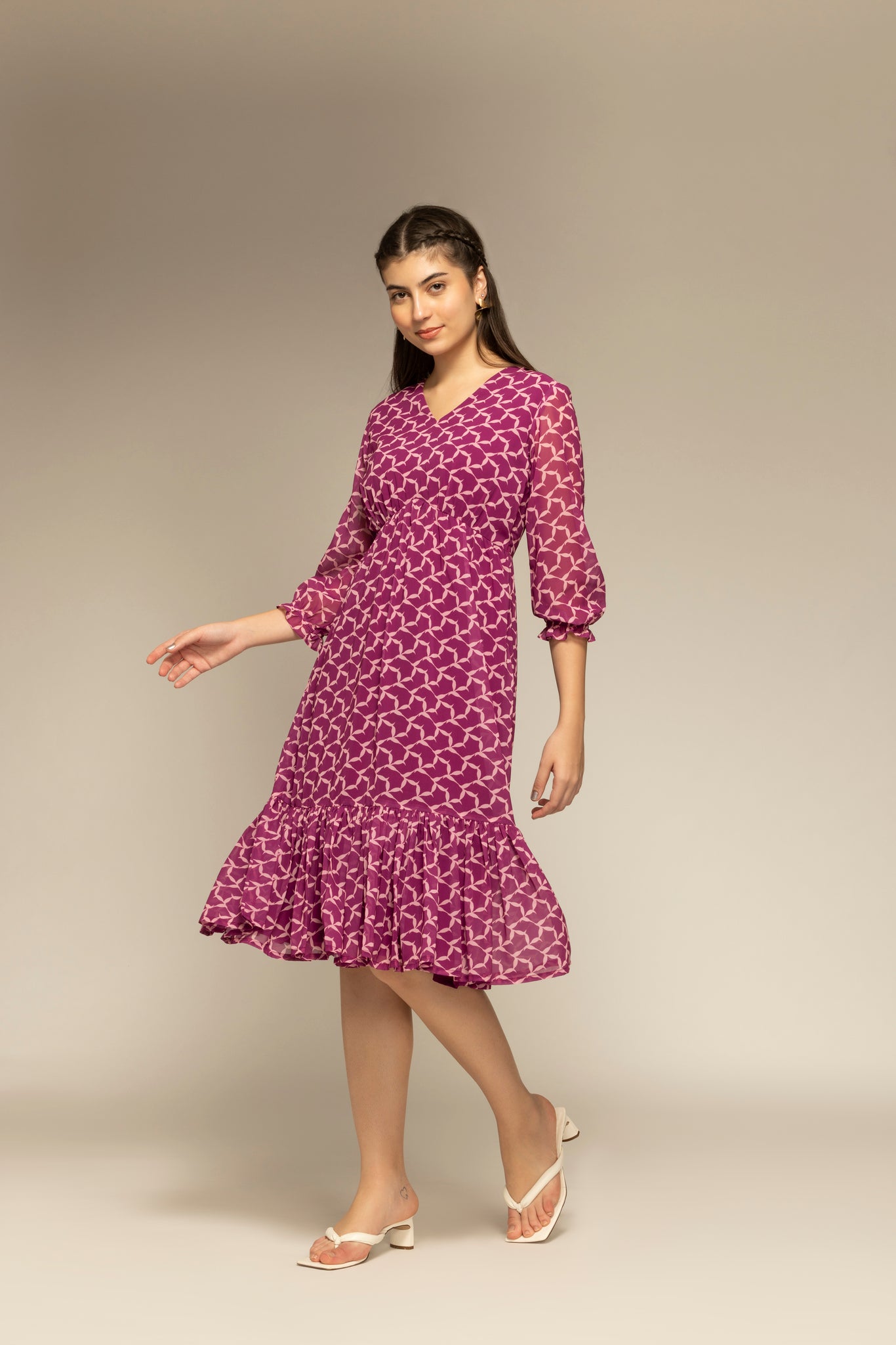 Purple Abstract Printed Flared Maxi Dress