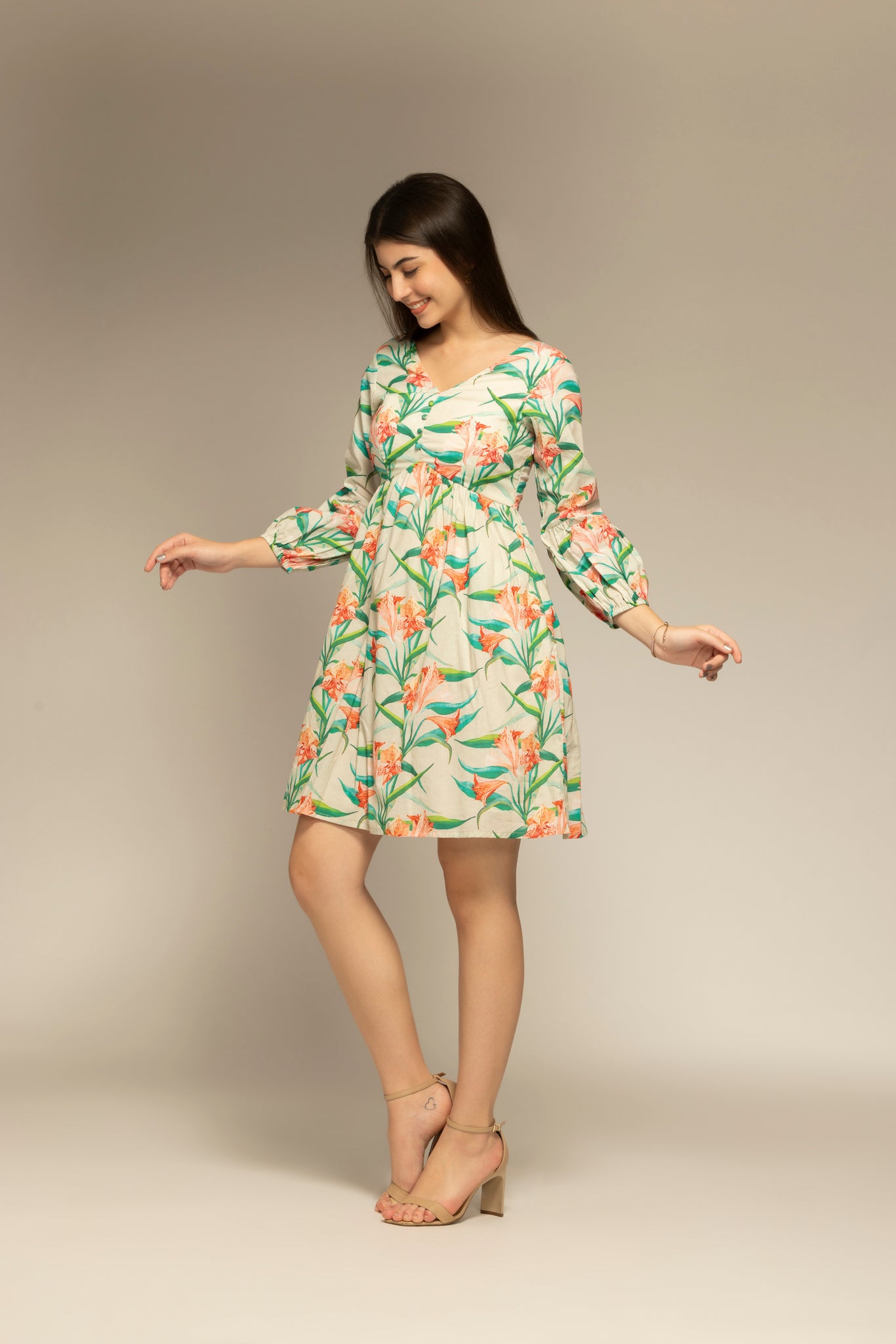 Garden Printed Flared Mini Dress