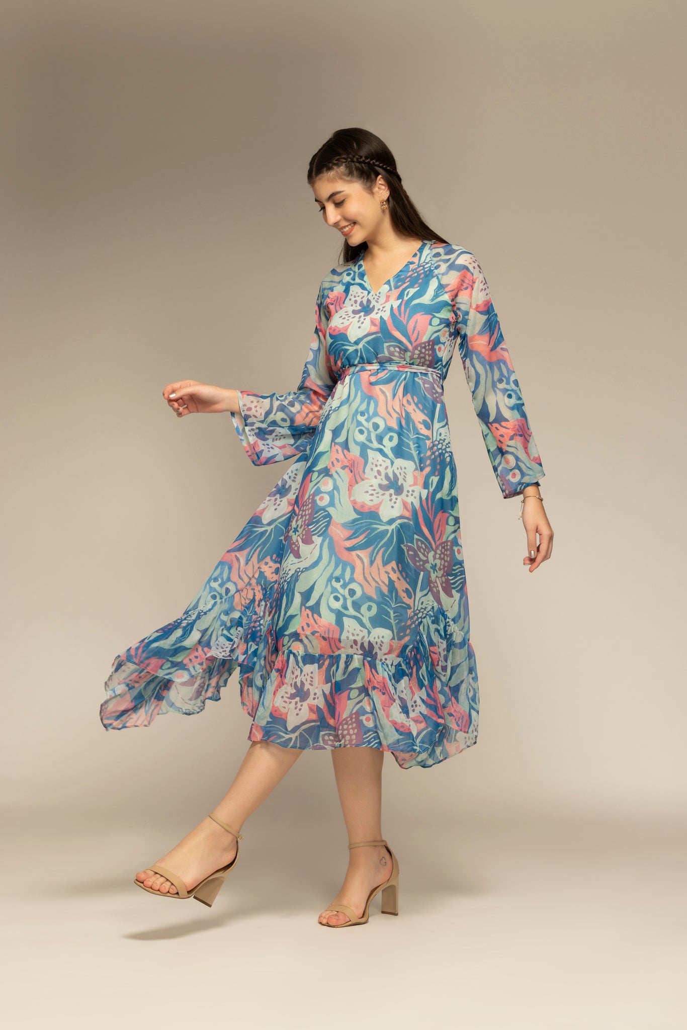 Blue Floral Printed Maxi Dress