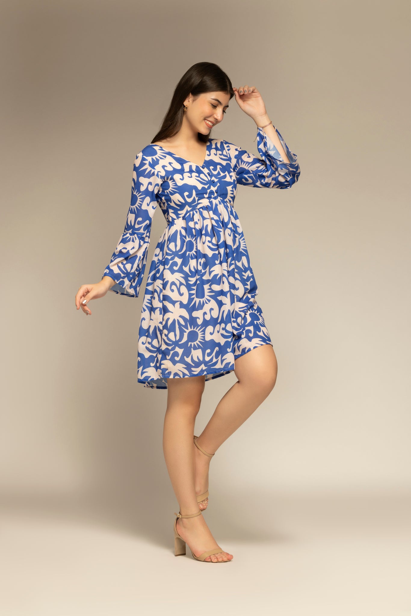 Blue Abstract printed Mini Dress