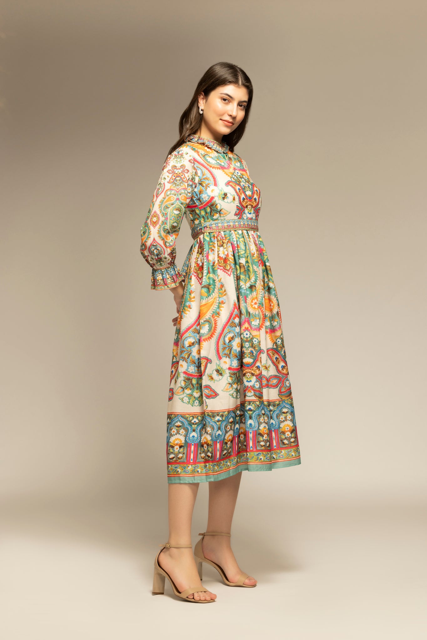 Multicolor printed Flared Dress