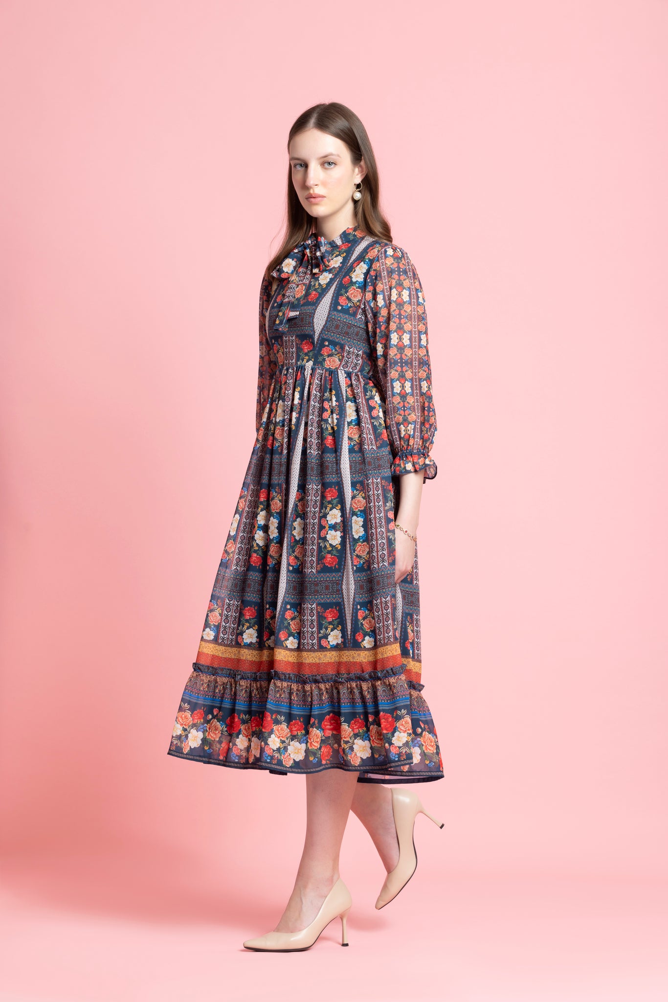 Multi Color Floral Printed Maxi Dress