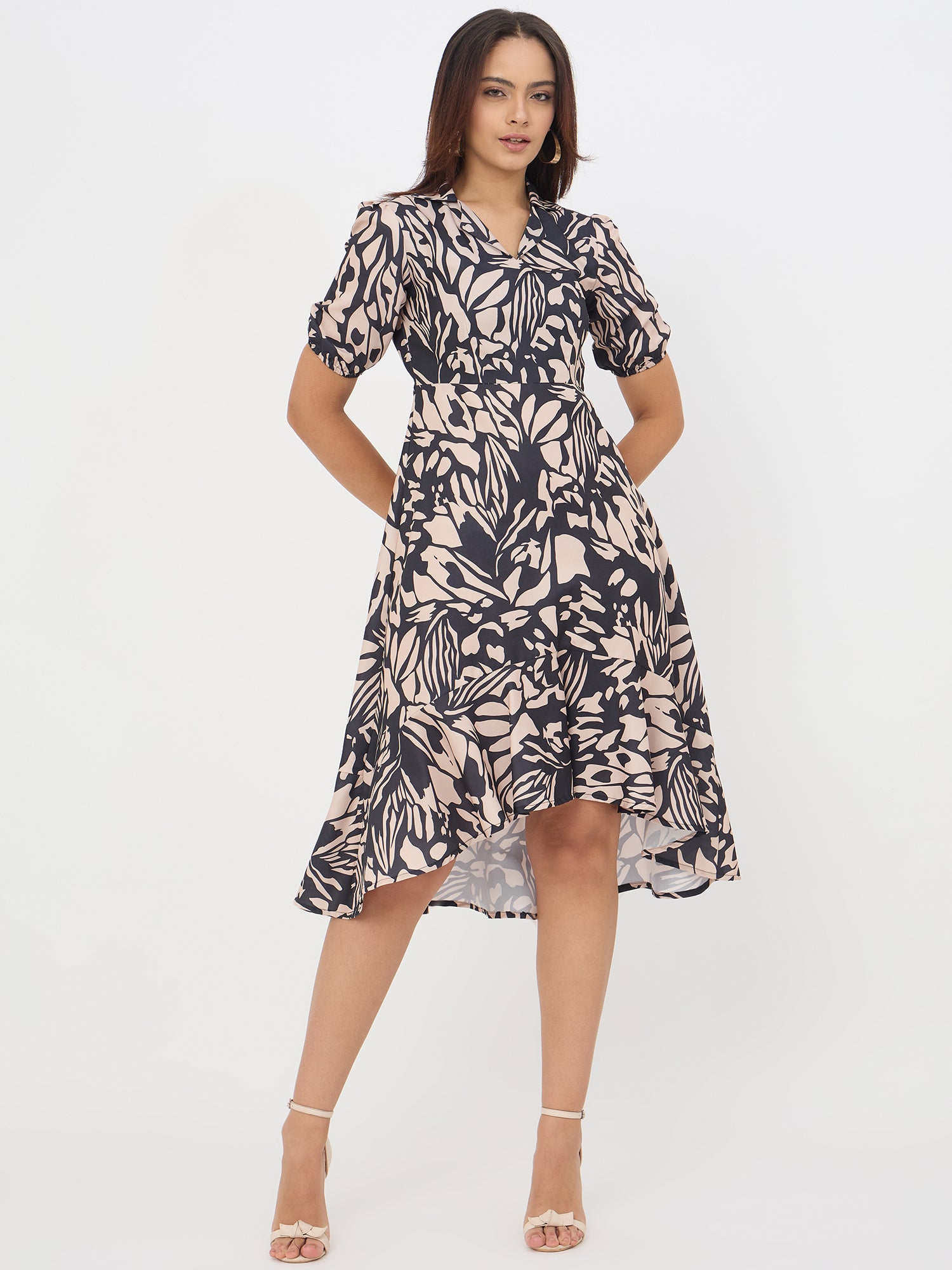 Abstract Printed Black Muslin Dress