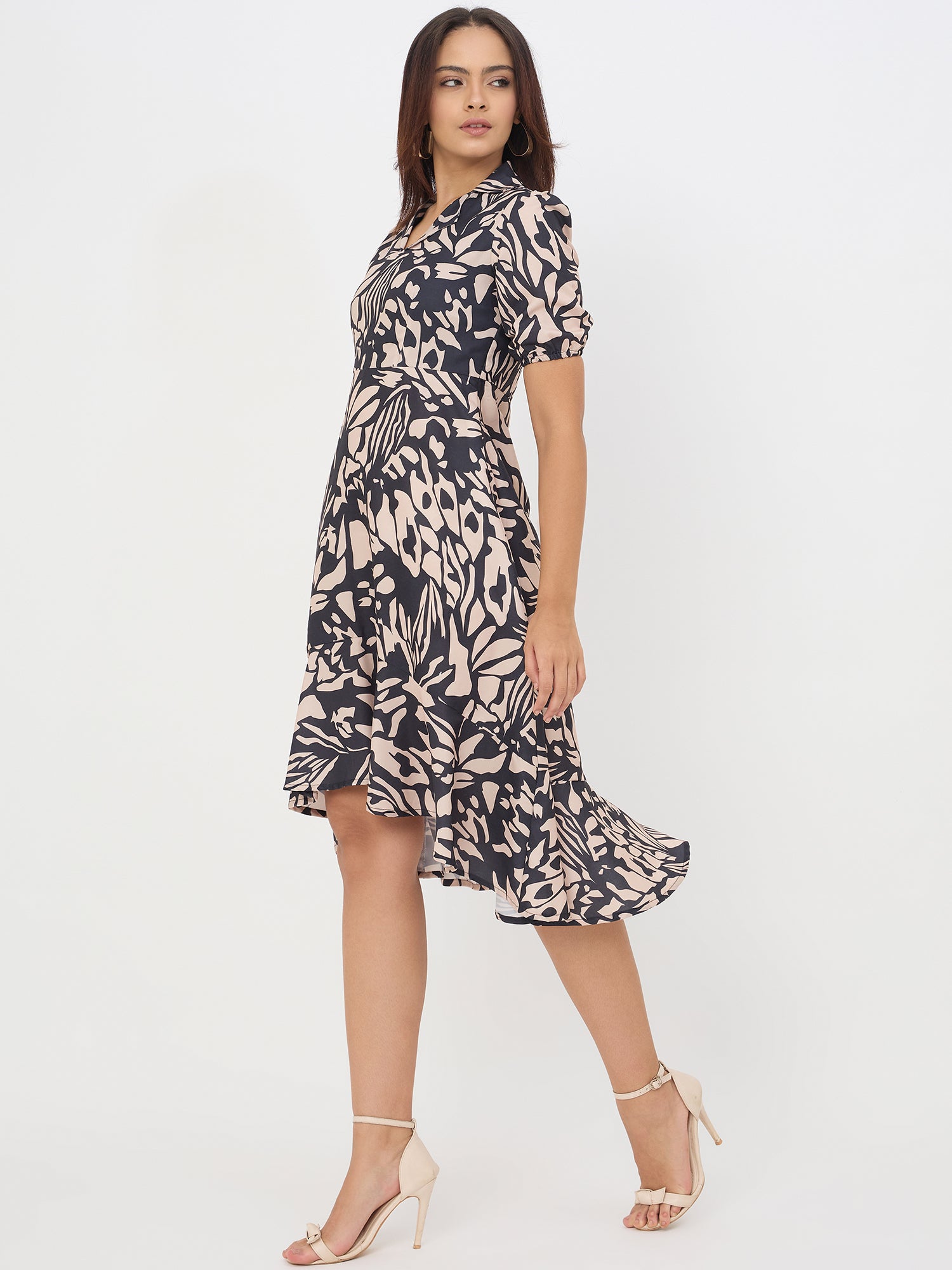 Abstract Printed Black Muslin Dress