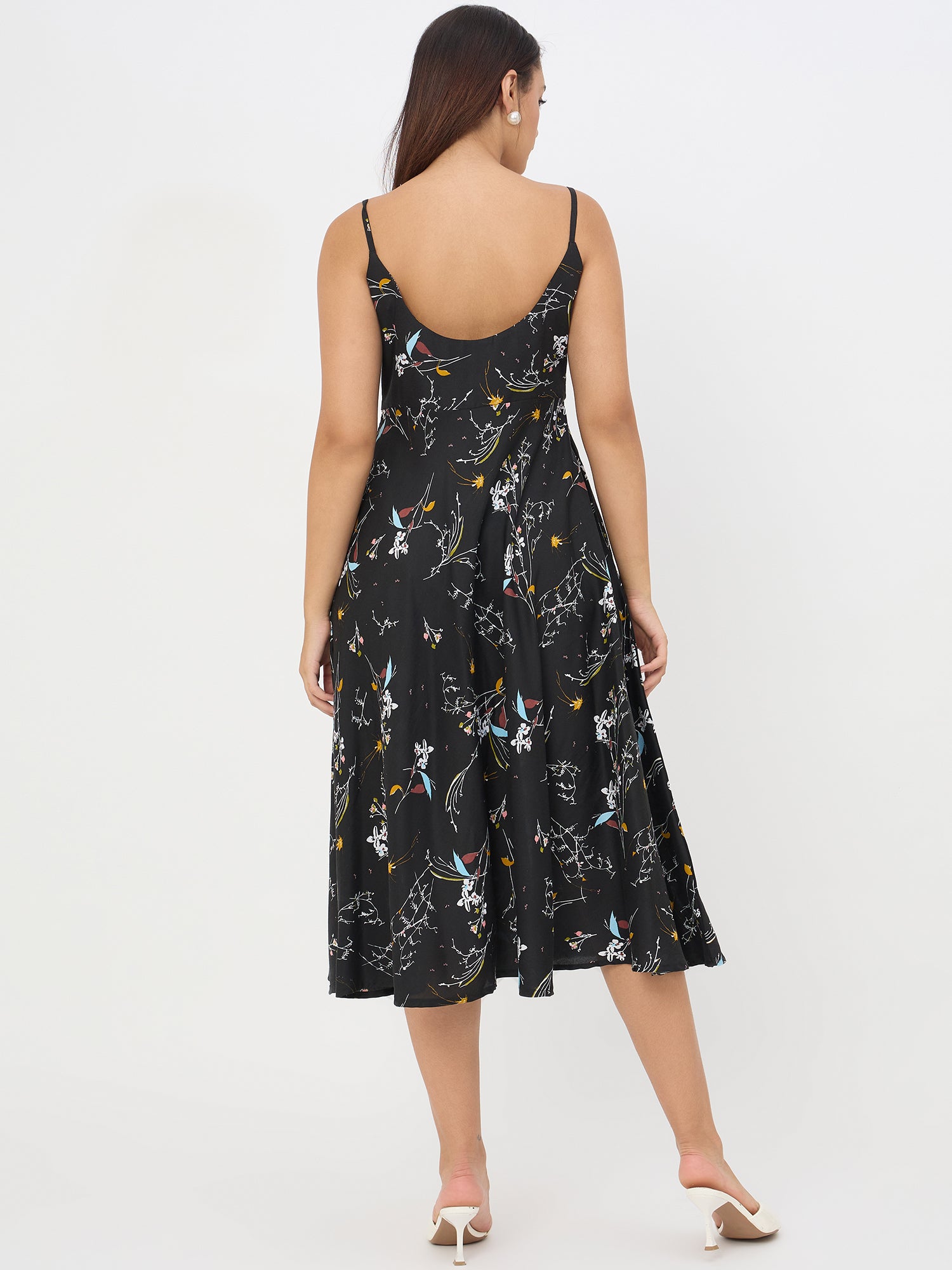 Black Floral Printed Streppy Dress