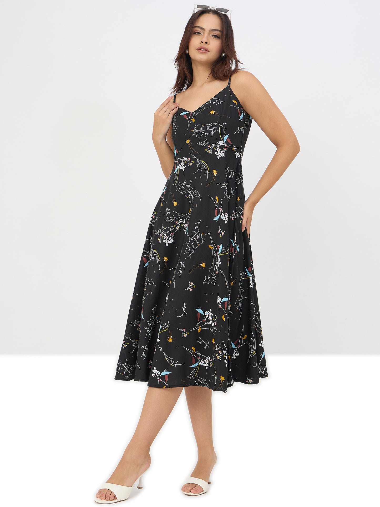 Black Floral Printed Streppy Dress
