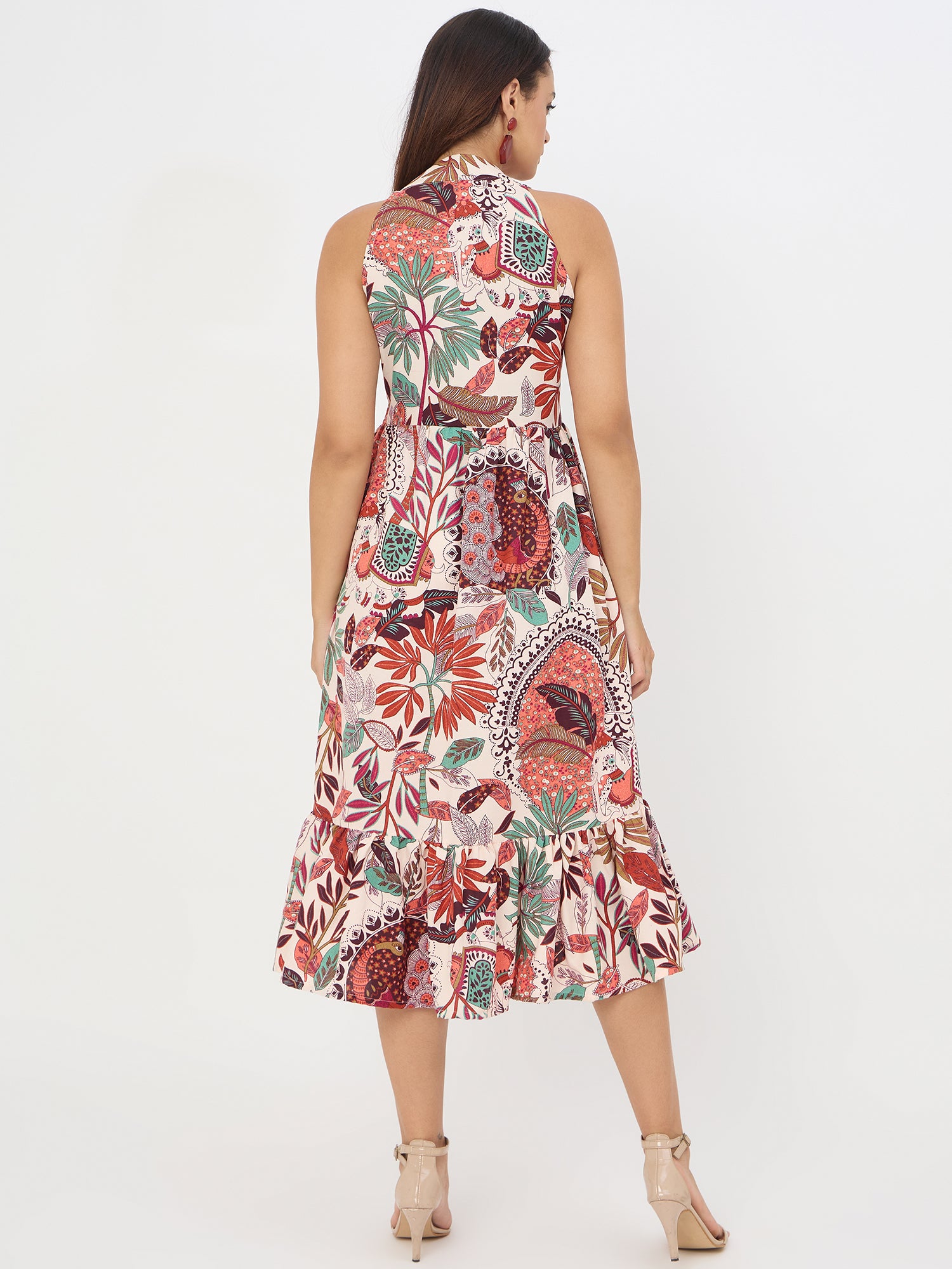 White Floral Printed Sleveeless Maxi Dress