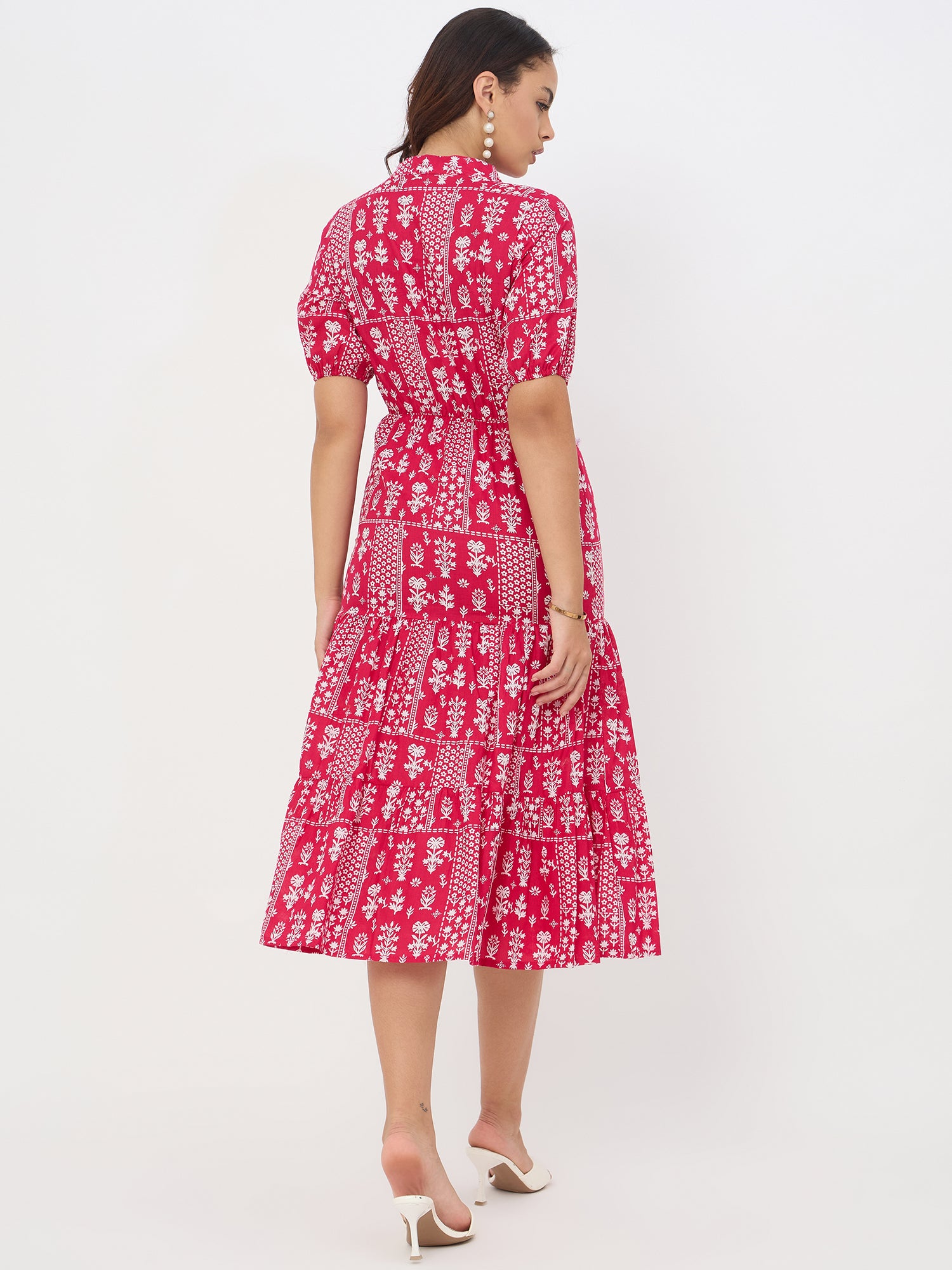 Pink Abstract Printed A-line Maxi Dress