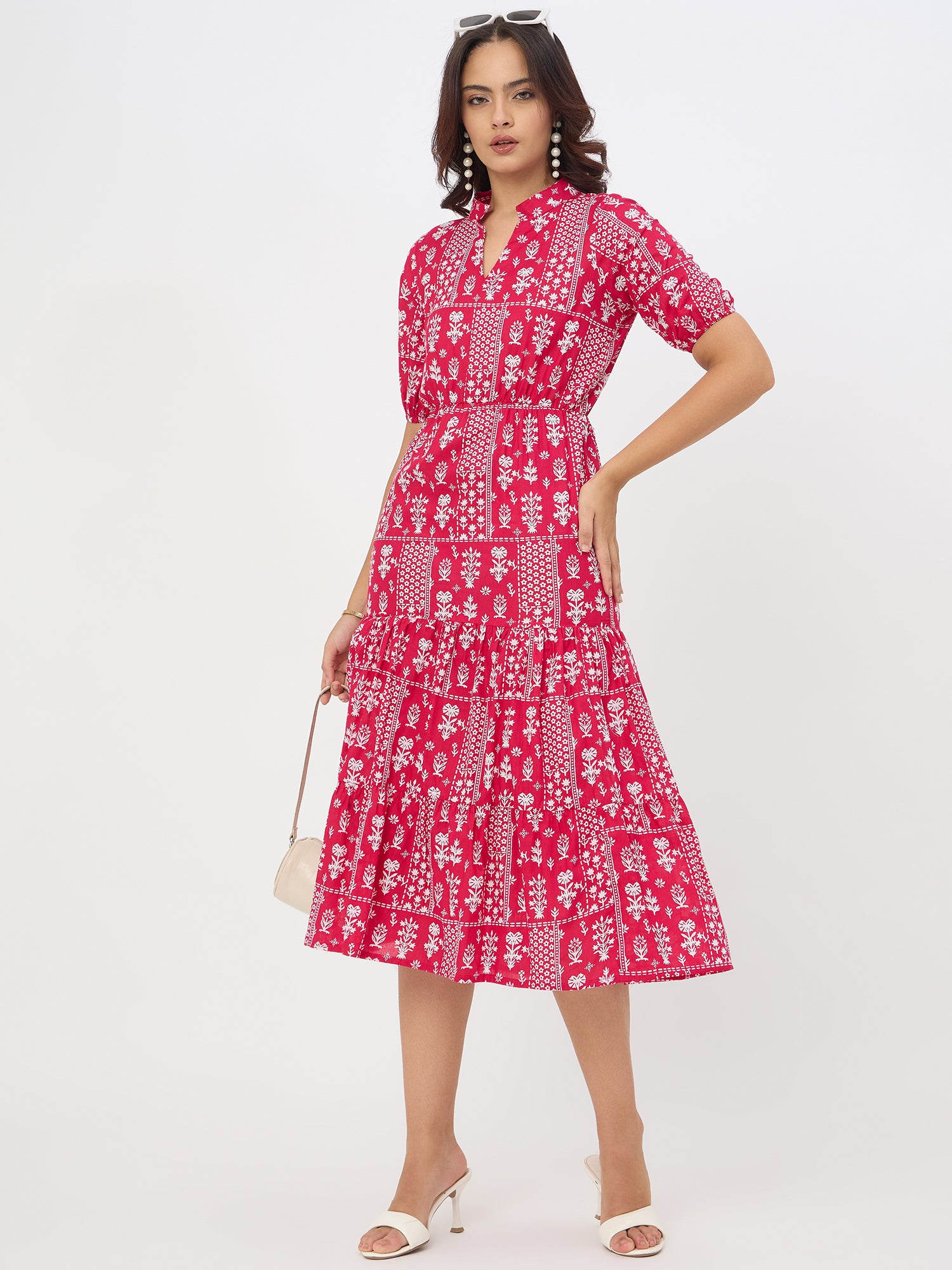 Pink Abstract Printed A-line Maxi Dress