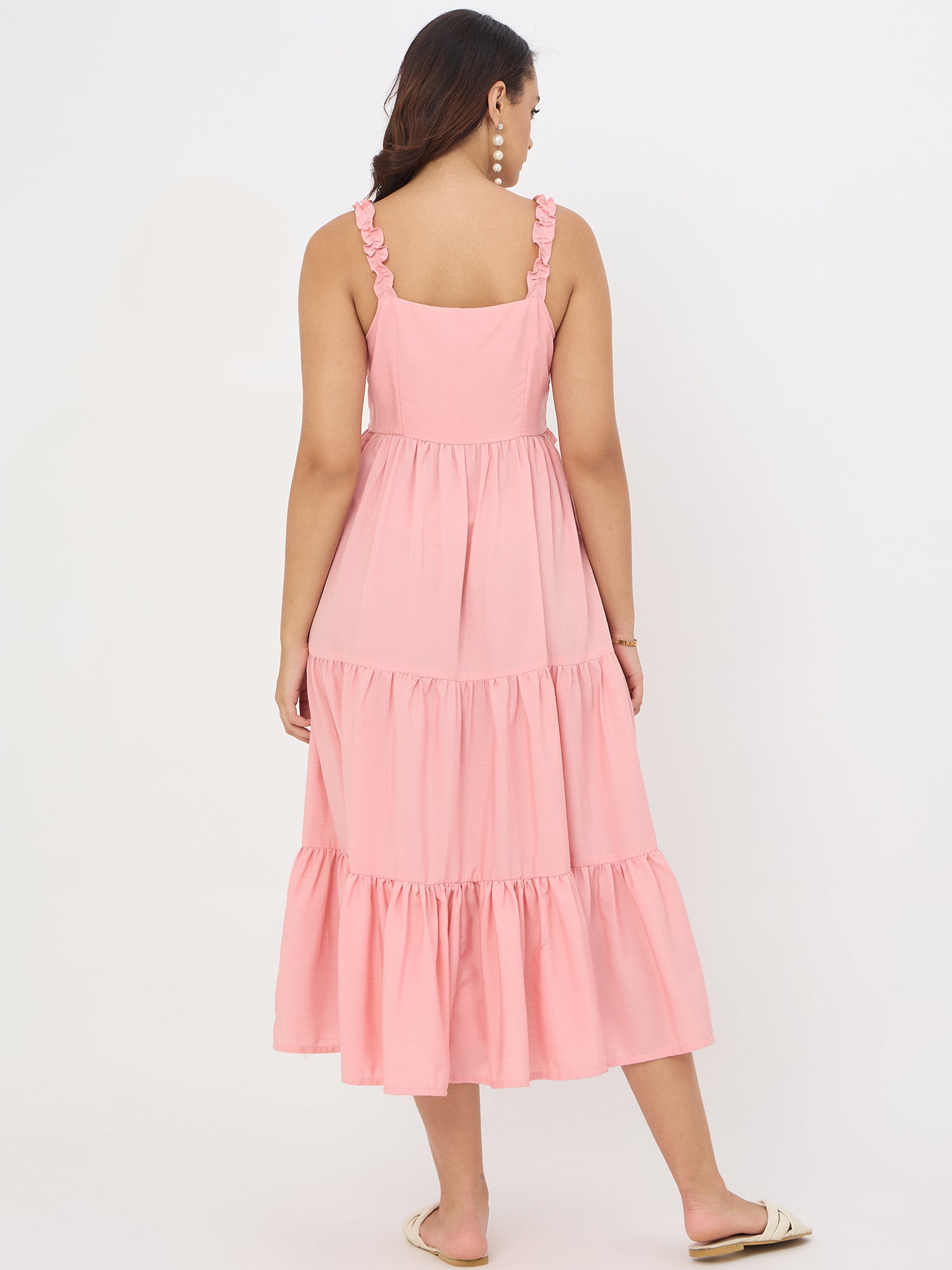 Pink Blosam Embroidery Layerd Dress