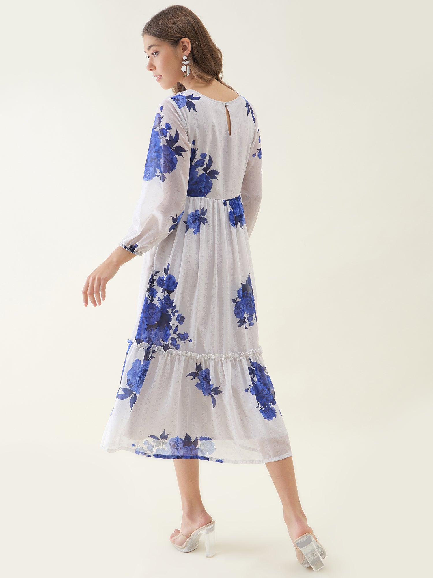 White Floral Printed Maxi Dress