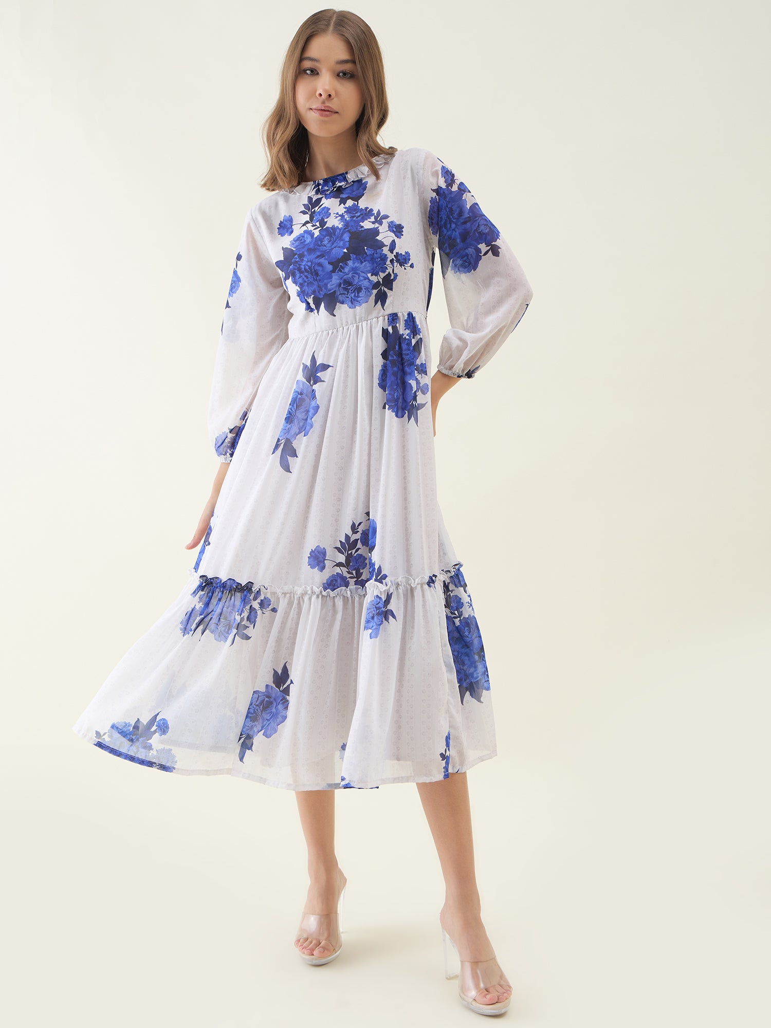 White Floral Printed Maxi Dress