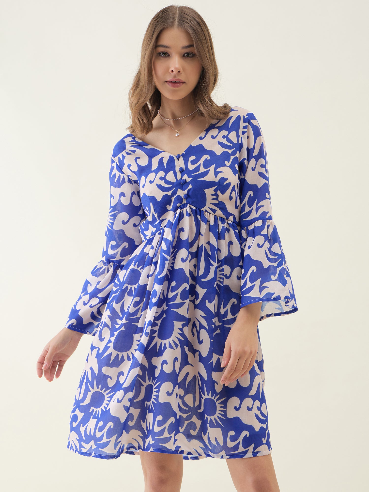 Blue Abstract printed Mini Dress