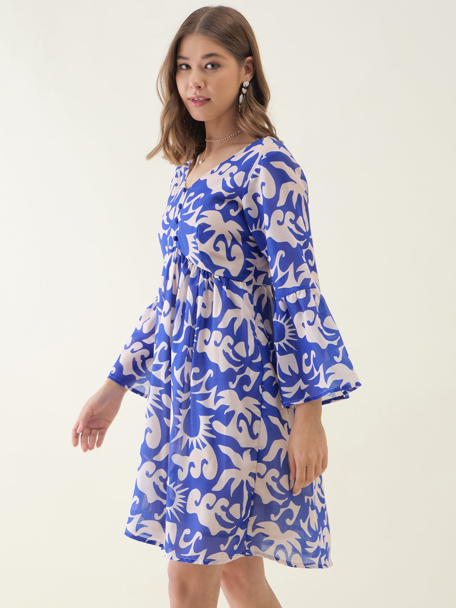 Blue Abstract printed Mini Dress