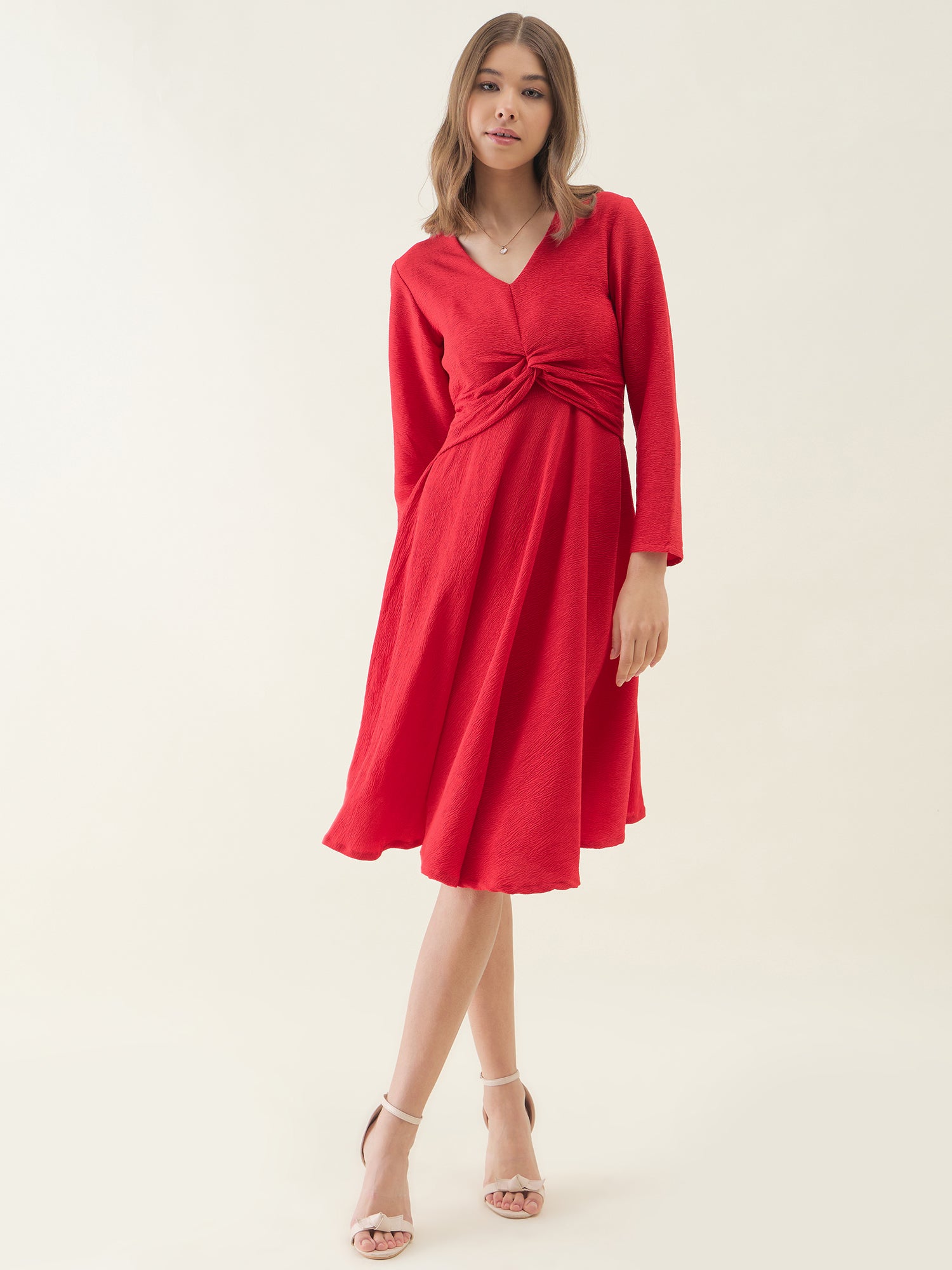 Red Knot Detail Midi Dress