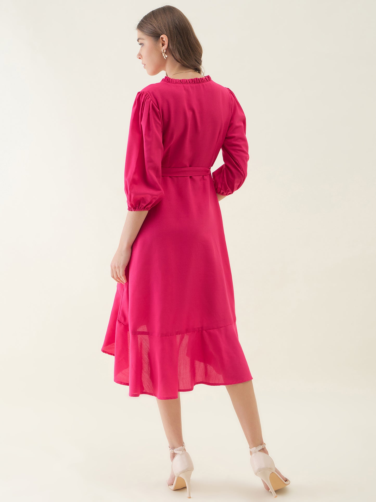 Pink High-Low & Tie-up Midi Dress