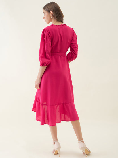 Pink High-Low & Tie-up Midi Dress