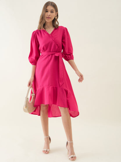 Pink High-Low & Tie-up Midi Dress