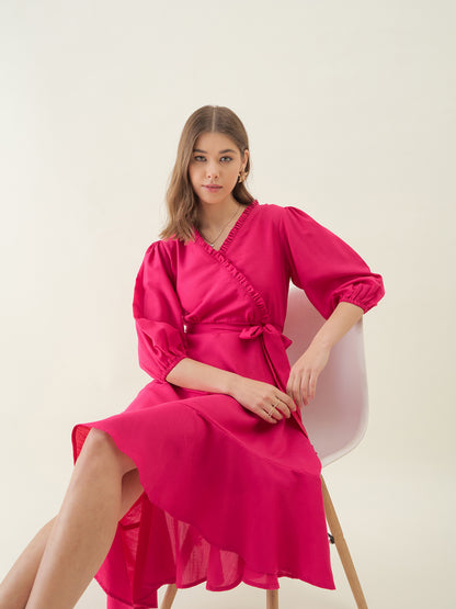 Pink High-Low & Tie-up Midi Dress