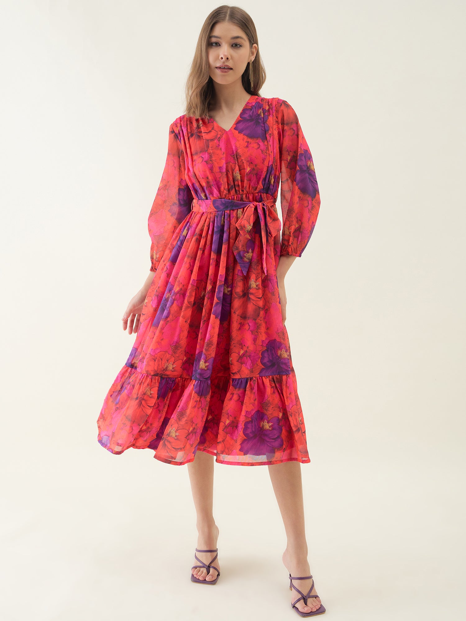 Red Floral Print Fit & Flare Dress