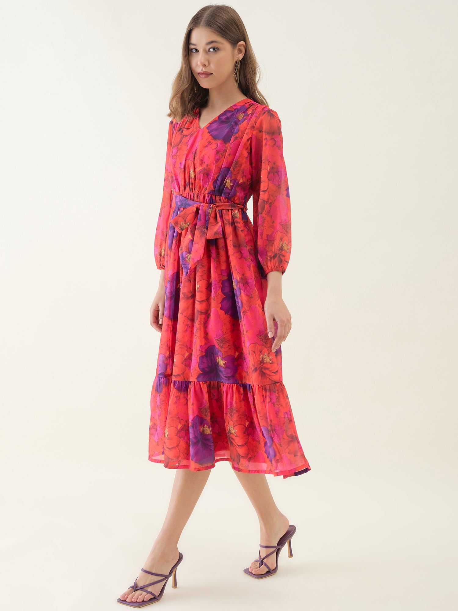 Red Floral Print Fit & Flare Dress