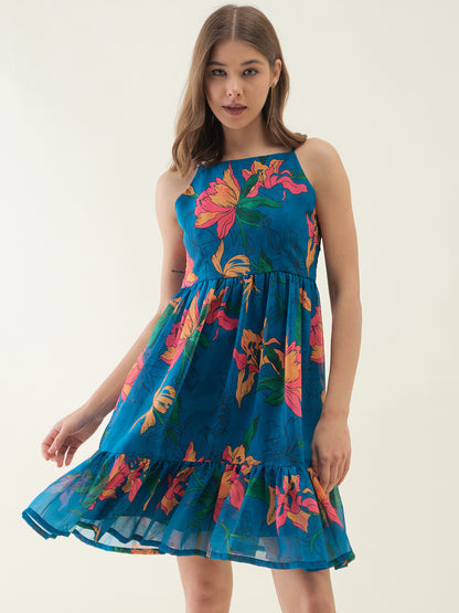 Blue Lotus Printed Seelveless Mini Dress