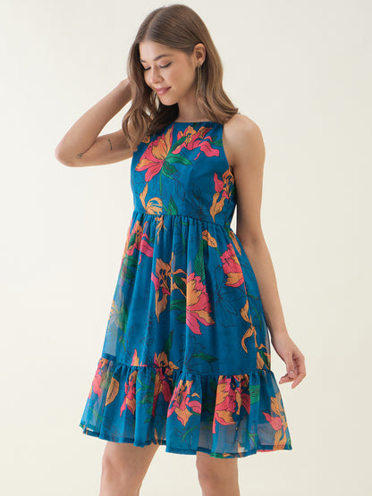 Blue Lotus Printed Seelveless Mini Dress