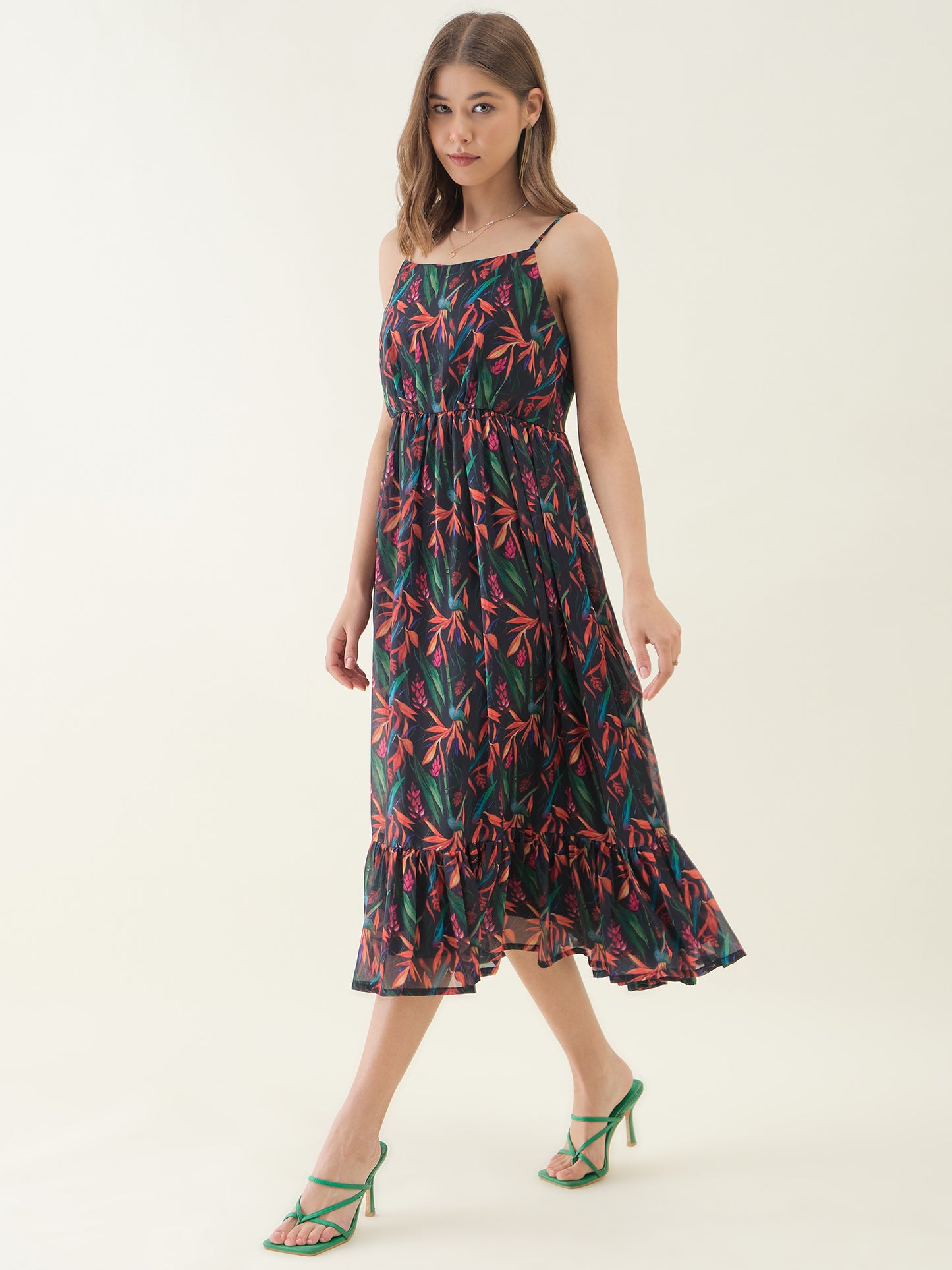 Black Floral Printed Sleeveless Maxi Dress