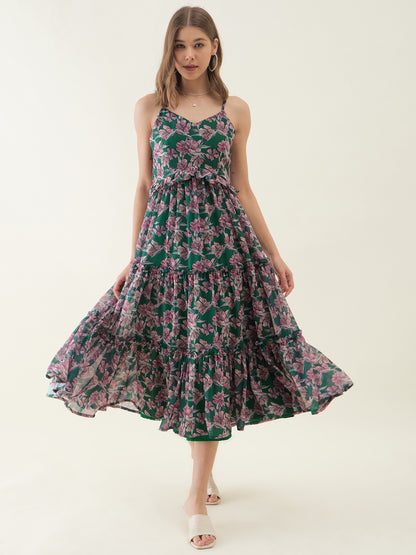 Green Floral Printed Maxi Dress