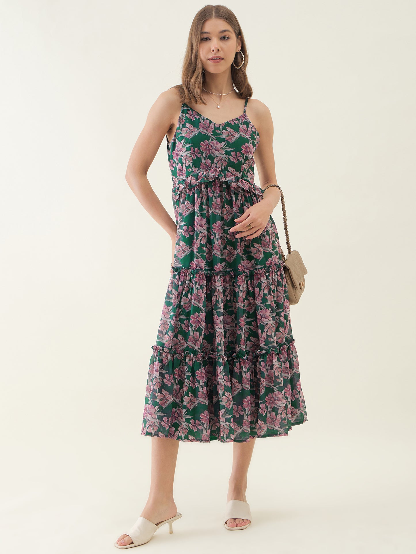 Green Floral Printed Maxi Dress