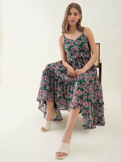 Green Floral Printed Maxi Dress