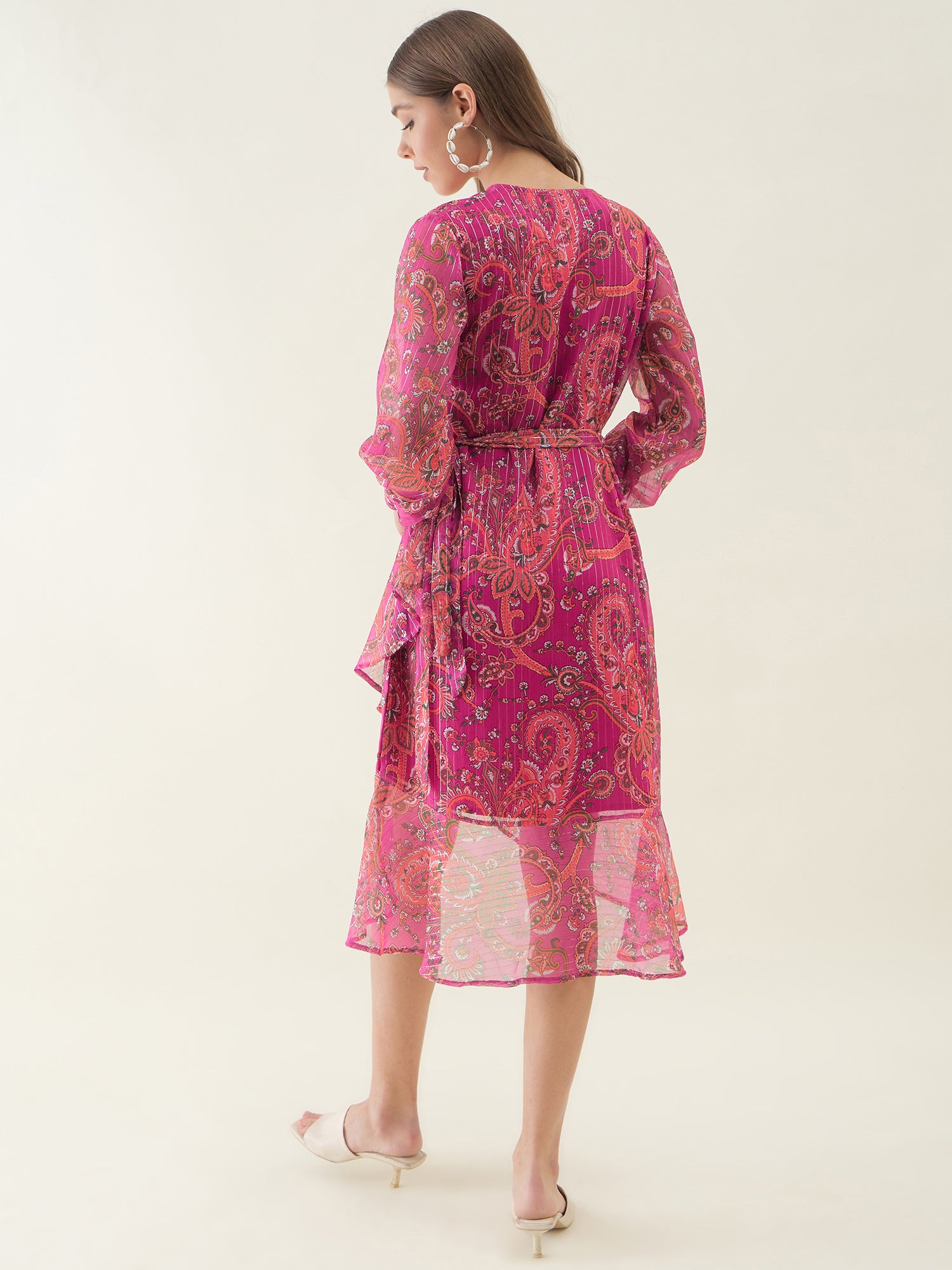 Pink Hutch Georgette Wrap Midi Dress