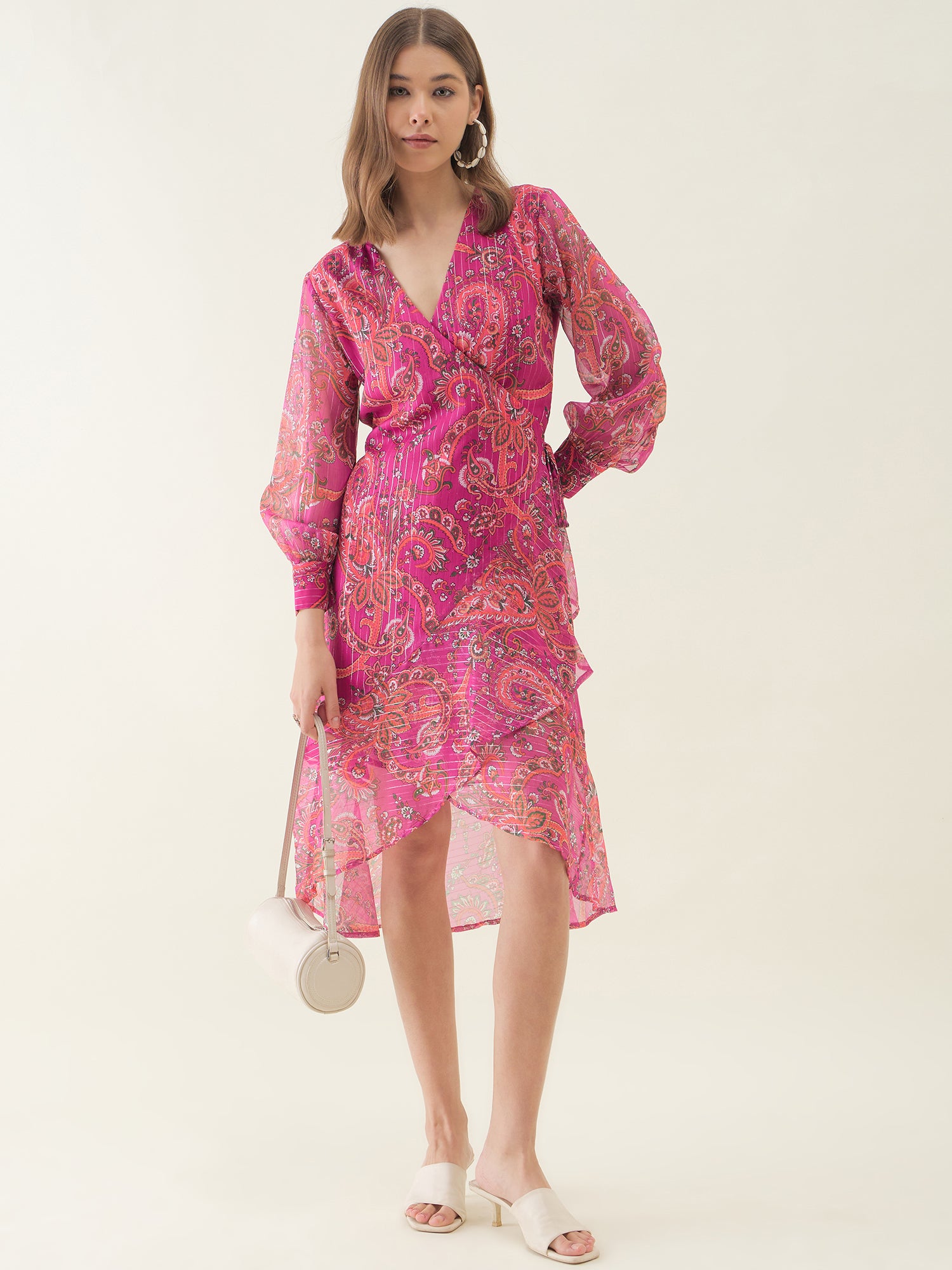 Pink Hutch Georgette Wrap Midi Dress