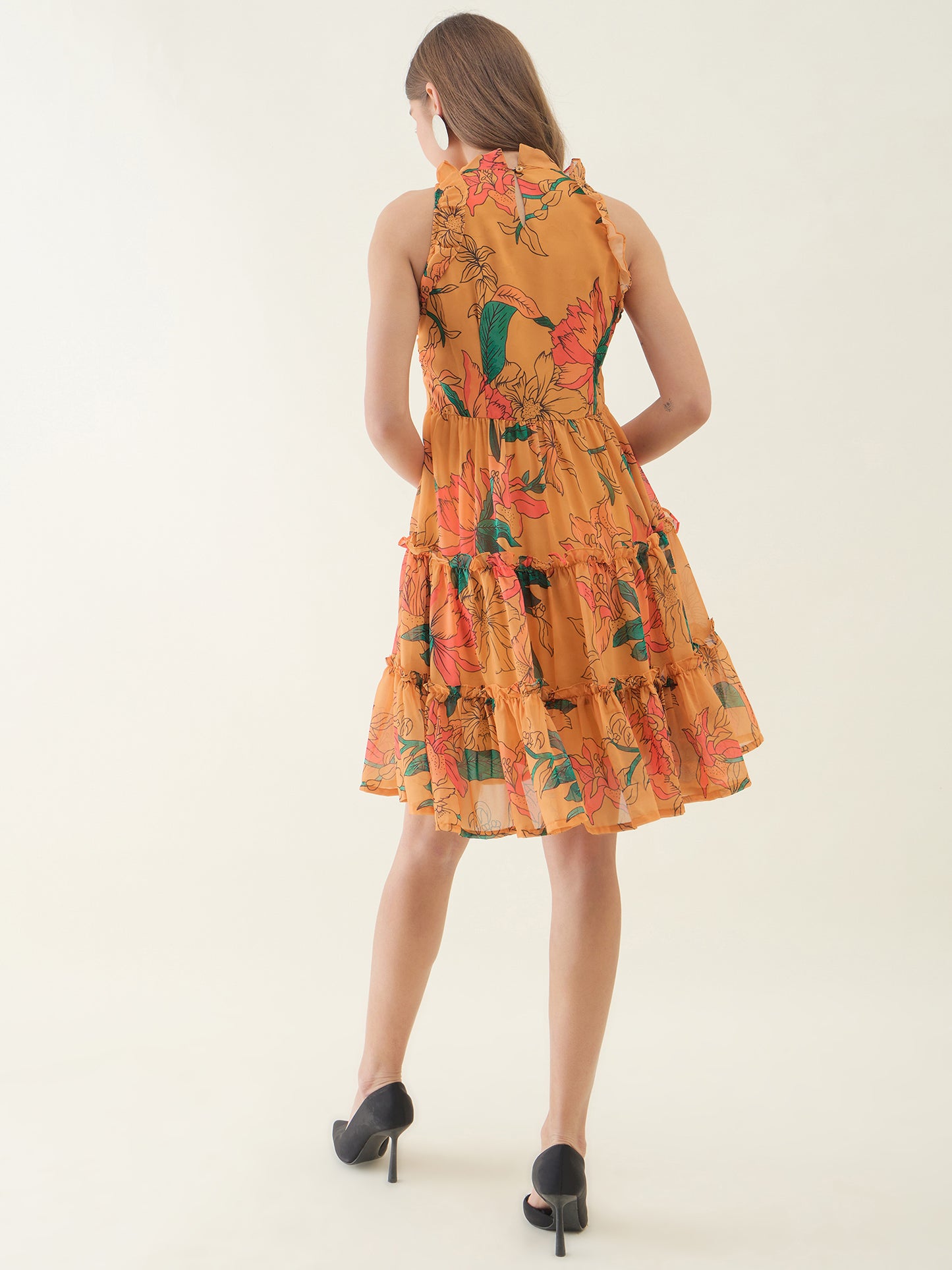 Yellow Lotus Printed Flared Dress